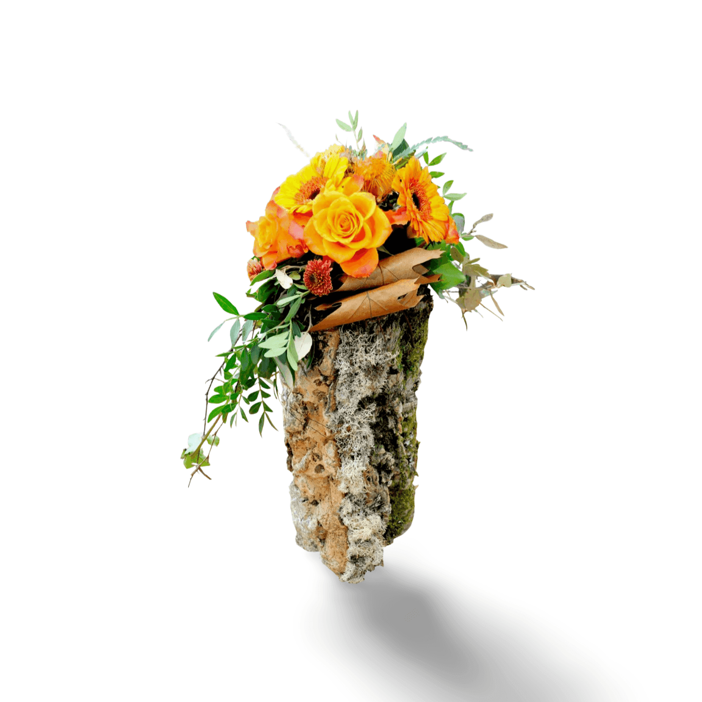 Cascade op kurk met gestabiliseerde bloemen