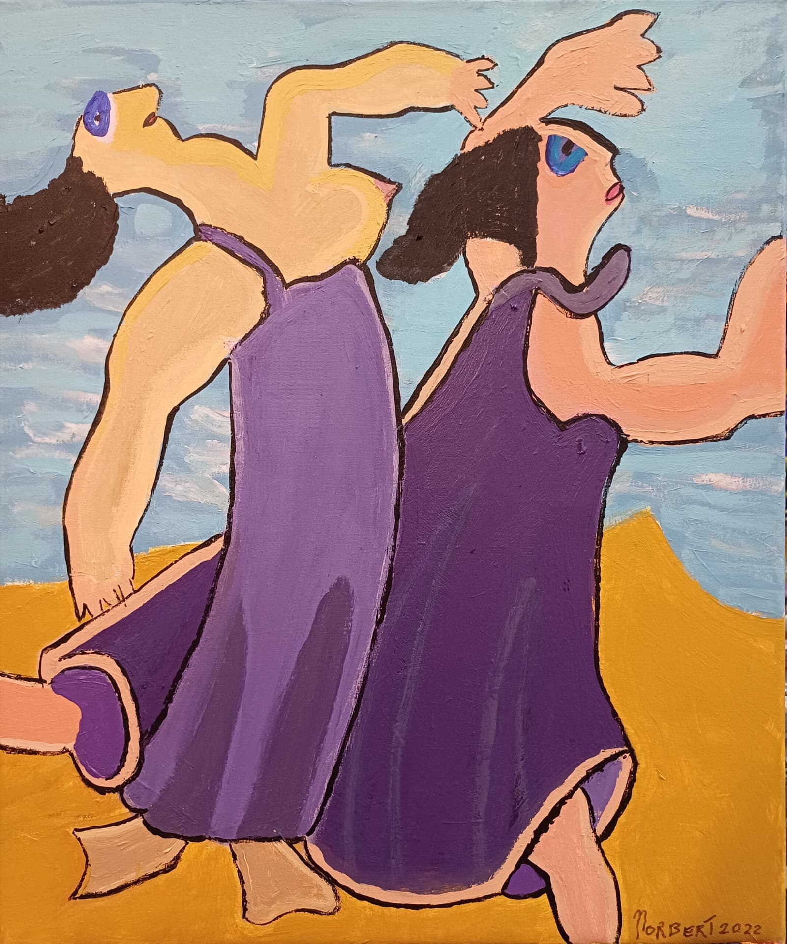 Vrouwen dansen over strand (465), 2022