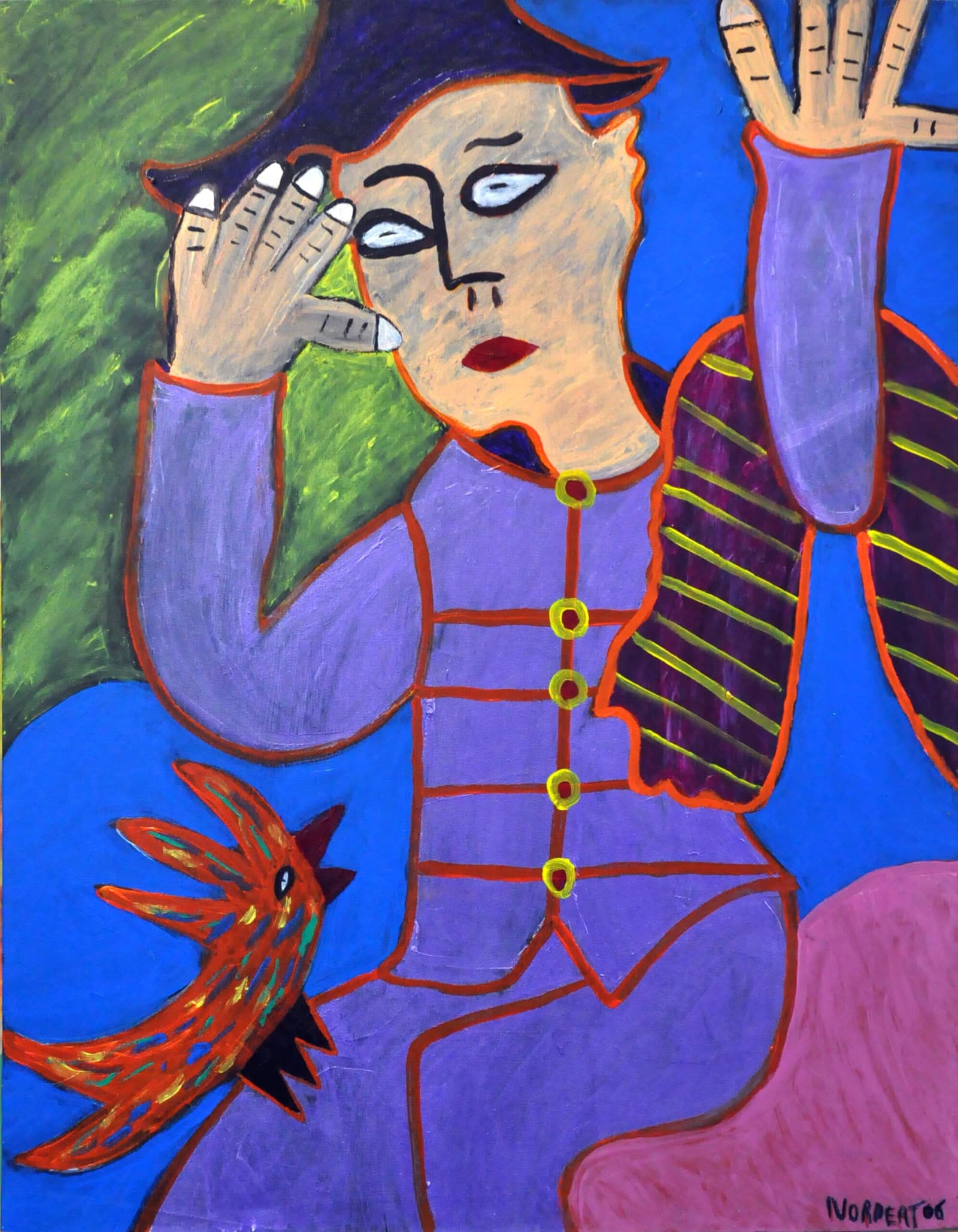 Harlekijn met vogel (393), 2006 - ingelijst